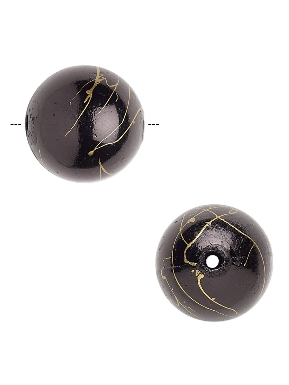 Black with Gold Swirls 18mm Round Retro Focal Beads 10 pcs